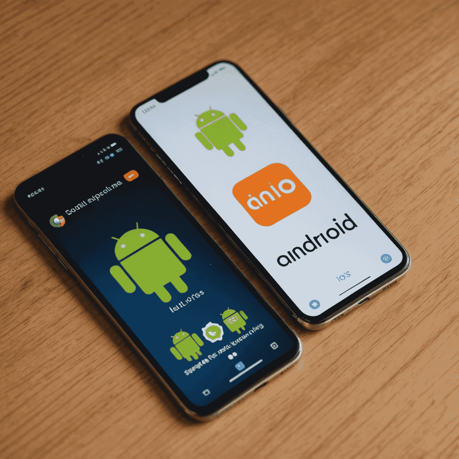 صورة توضح شاشات الهواتف الذكية تعرض شعارات Android و iOS مع رموز التحديث